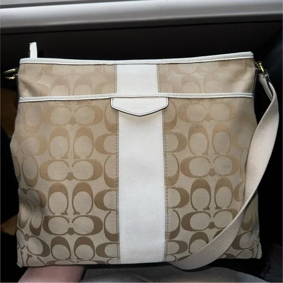 COACH Signature Stripe Crossbody Purse White Cream Beige No.D1432-F28502 - Picture 1 of 7